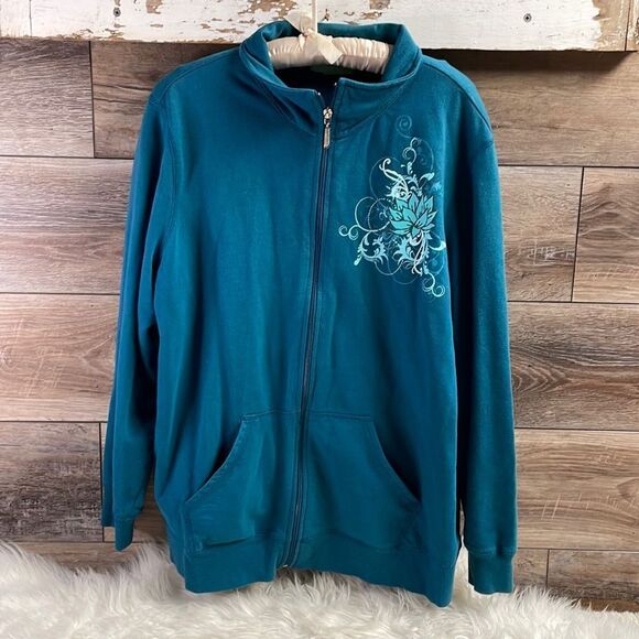 SILVERWEAR Plus Size Womens Zip Up Warmup Style Jacket Size 2X Teal Vintage - Picture 3 of 7